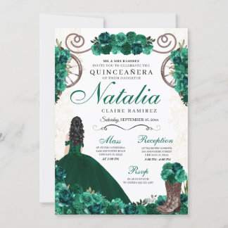Green Ranchero Princess Dress Quinceanera Einladung