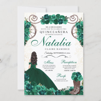 Green Ranchero Princess Dress Quinceanera Einladung