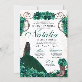 Green Ranchero Princess Dress Quinceanera Einladung