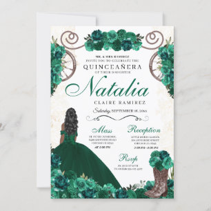Green Ranchero Princess Dress Quinceanera Einladung