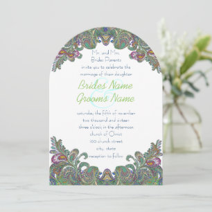Green Raspberry Blue Mariage damassé Invitation