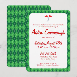 Green Raute Mini Golf Kindergeburtstag Einladungen