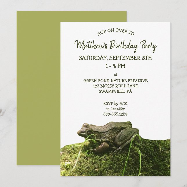 Green Realistic Frosch Foto Custom Party Einladung (Vorne/Hinten)