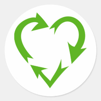 Green Recycle Heart Runder Aufkleber