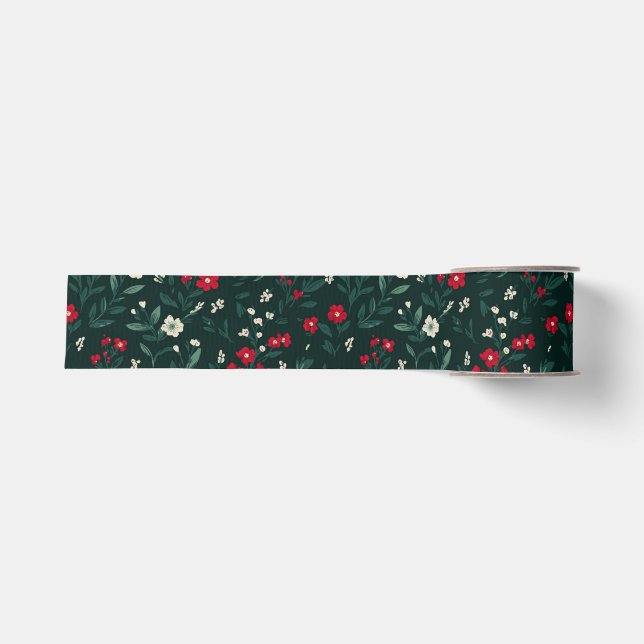 Green red and white Christmas flowers Ripsband (Vorderseite)