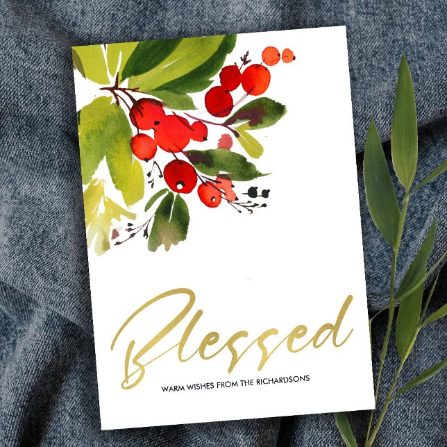 GREEN RED BERRIES WATERCOLOR CHRISTMAS BLESSED KARTE (Von Creator hochgeladen)
