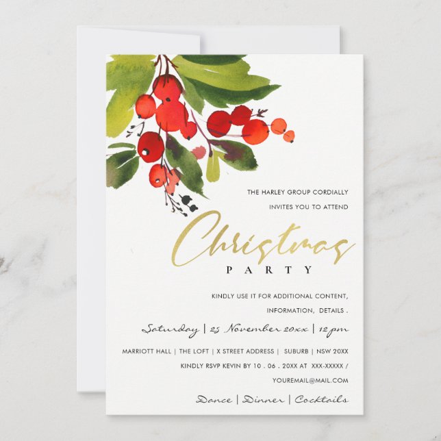 GREEN RED BERRY CORPORATE HOLIDAY CHRISTMAS PARTY EINLADUNG (Vorderseite)