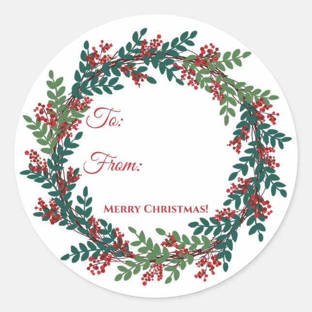 Green Red Berry Wreath Weihnachtsgeschenk Sticker (Vorderseite)