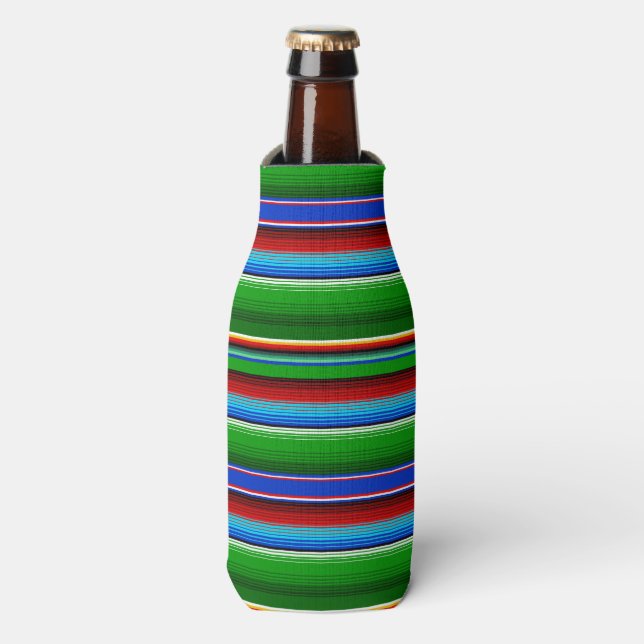 Green Red Blue Mexican Sarape Flaschenkühler (Flaschenvorderseite)