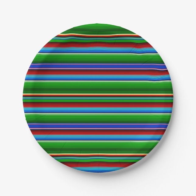 Green Red Blue Mexican Sarape Pappteller (Vorderseite)
