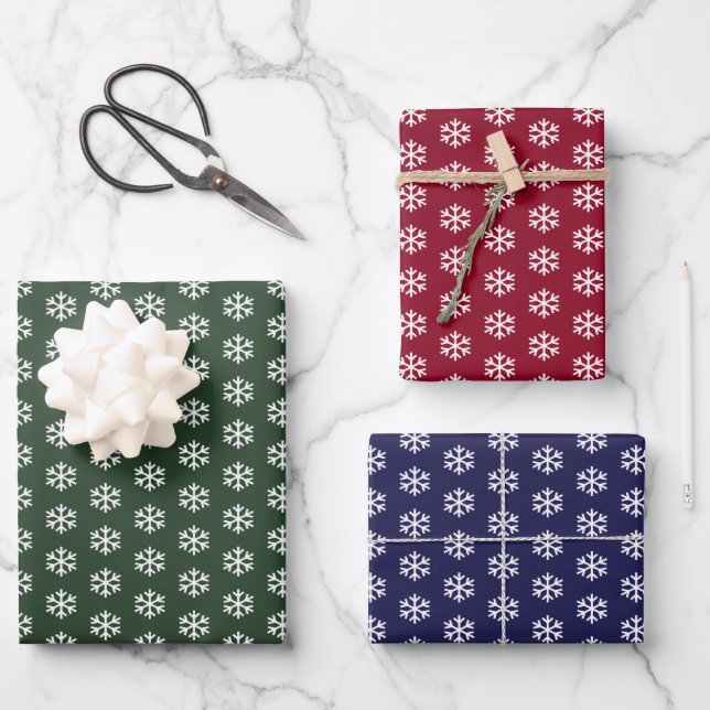 Green Red Blue Snowflake Christmas Geschenkpapier Set (Vorderseite)