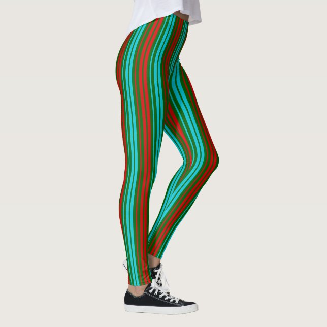 Green Red Blue Stripes Pattern   Leggings (Rechts)