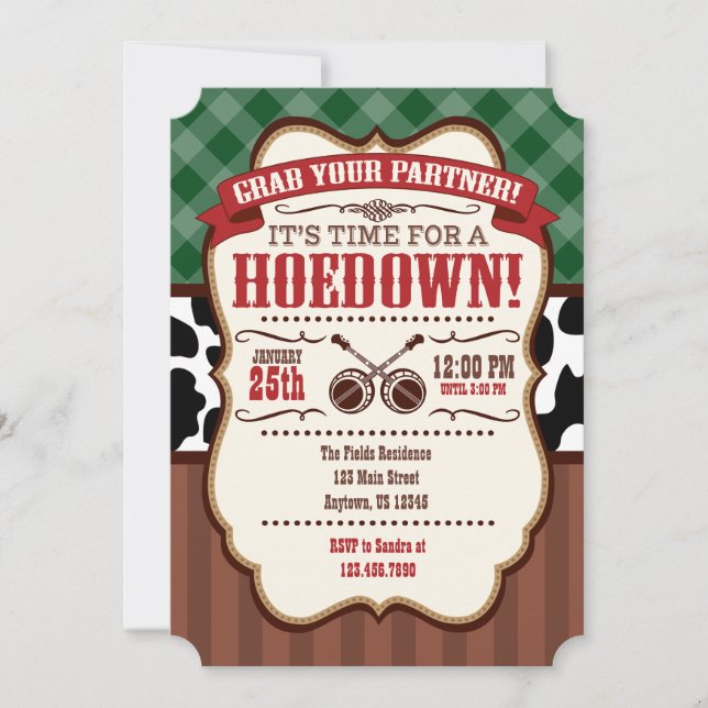 Green Red Brown Hoedown Party Einladung (Vorderseite)