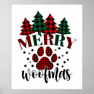 Green Red Buffalo Karierte Weihnachtsbaum und Paw Poster