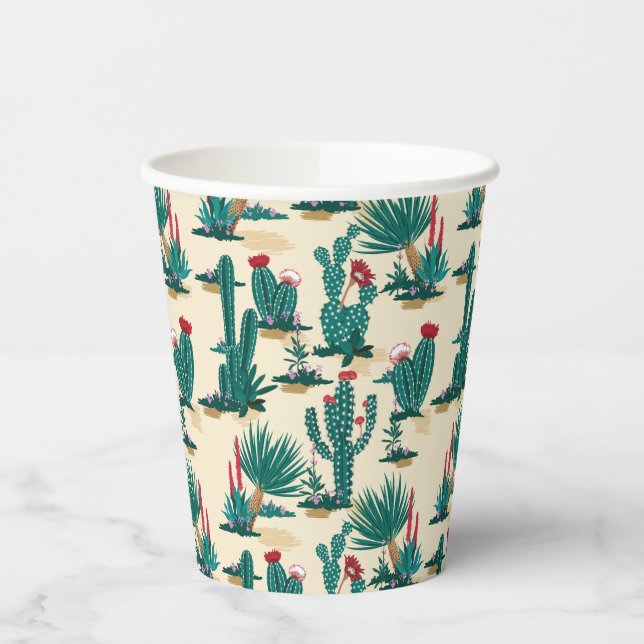 Green & Red Cactus Pattern Pappbecher (Links)