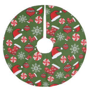 Green Red Christmas Pattern Polyester Weihnachtsbaumdecke