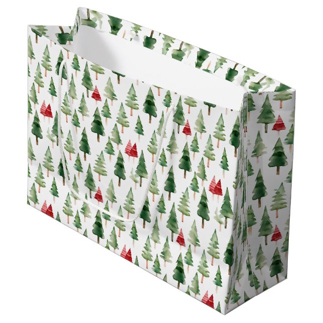 Green Red Christmas Trees  Große Geschenktüte (Vorderseite Schrägansicht)