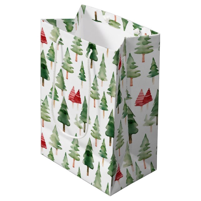 Green Red Christmas Trees  Mittlere Geschenktüte (Vorderseite Schrägansicht)