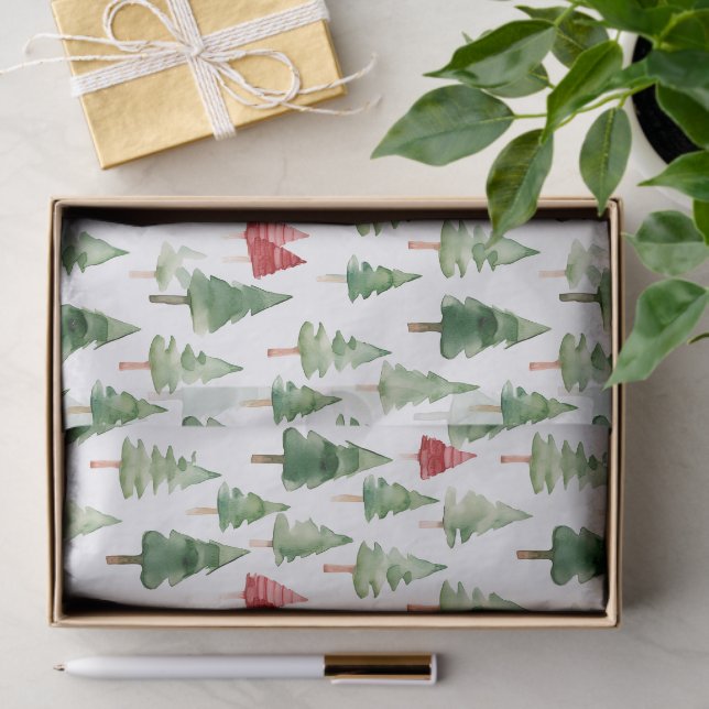 Green Red Christmas Trees Seidenpapier (Geschenk)
