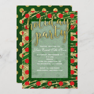 Green & Red Circles Gold Fêtes Invitations