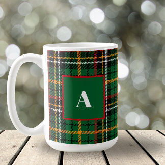 Green Red Classic Christmas Kariert Monogram Initi Kaffeetasse