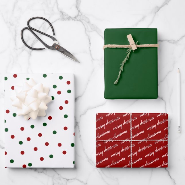 Green Red Confetti Polka Dot Frohe Weihnachten Geschenkpapier Set (Vorderseite)