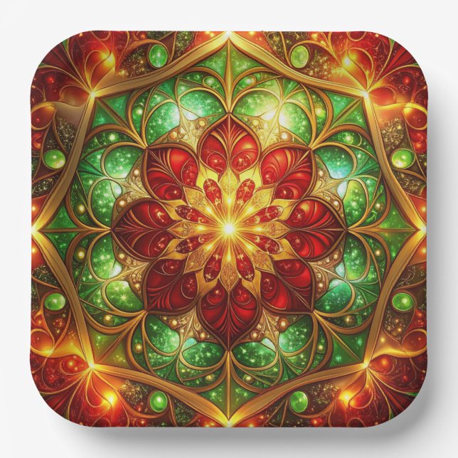 Green Red Decorative Christmas Holiday Paper Plate Pappteller (Vorderseite)