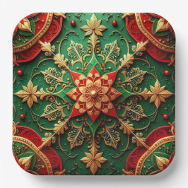 Green Red Decorative Christmas Holiday Paper Plate Pappteller