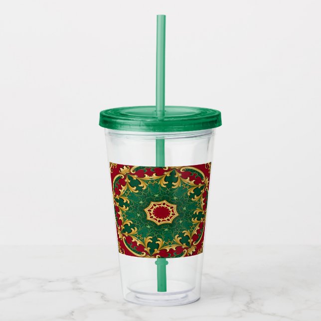 Green Red Decorative Holiday Acrylic Tumbler Acryltrinkbecher (Vorderseite)