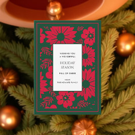 Green Red Floral Vintag Watercolor Ferienkarte