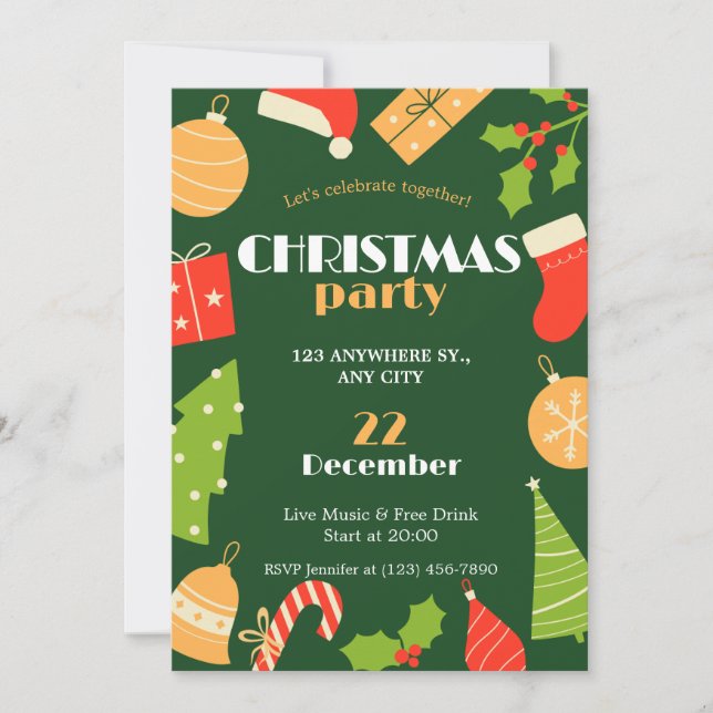 Green Red Funny Simple Christmas Party Invitation (Devant)