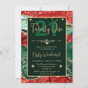 Green & Red Glitzern Christmas Agate Geburtstagspa Einladung