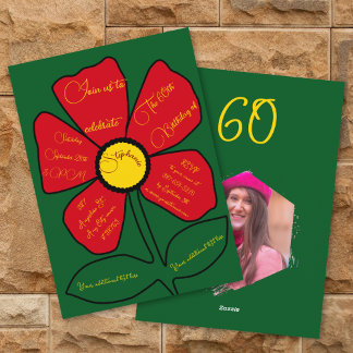 Green, Red, Gold 60. Geburtstag Simple Doodle Blum Einladung