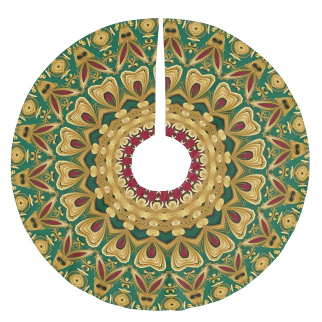 Green Red Gold Decorative Holiday Tree Skirt Polyester Weihnachtsbaumdecke (Vorderseite)