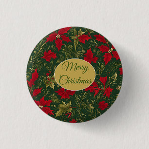 Green Red Gold, Holly und Amaryllis Weihnachten Button