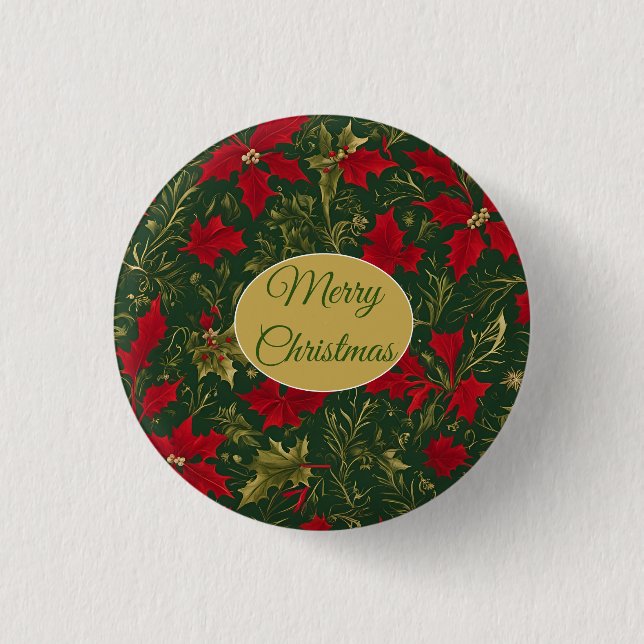 Green Red Gold, Holly und Amaryllis Weihnachten Button (Vorderseite)