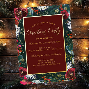 Green Red Gold Swirl Blume Rahmen Weihnachts-Party Folieneinladung