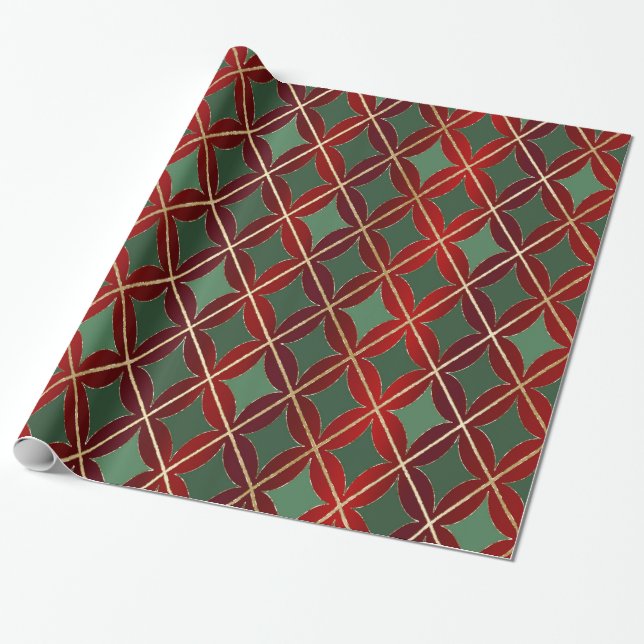 Green Red Harlequin Weihnachtswrapping Paper Geschenkpapier (Ungerollt)