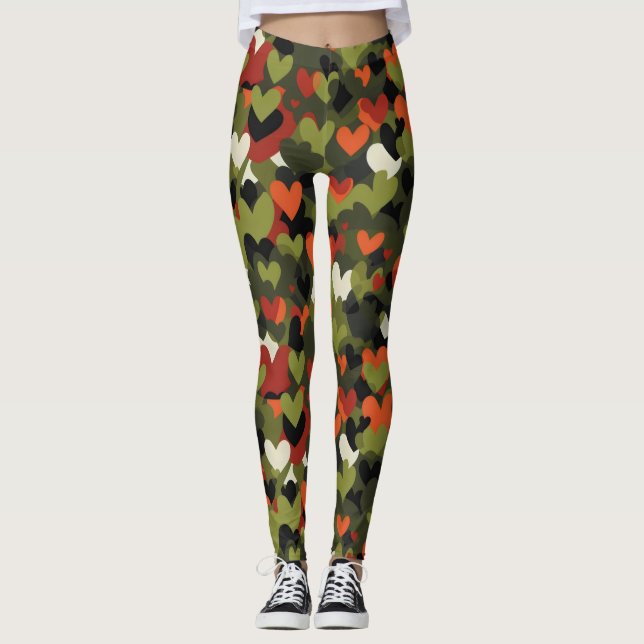 Green Red Heart Pattern Leggings (Vorderseite)