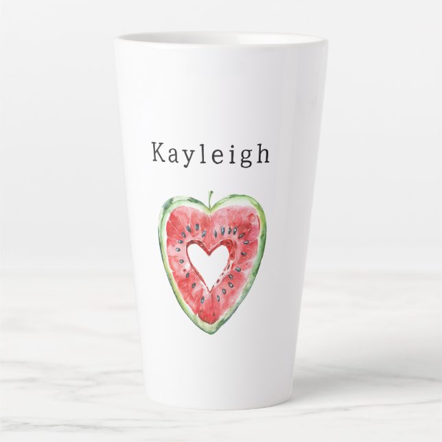 Green Red Heart Watermelon Birthday Milchtasse (Vorderseite)