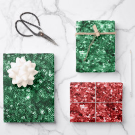 Green & Red Holiday Satin und Glitzer Weihnachten Geschenkpapier Set