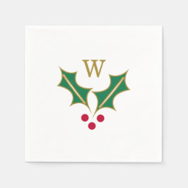 Green Red Holly Berries Christmas Monogram Serviette