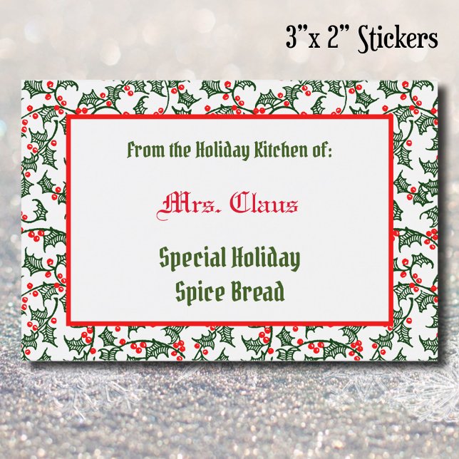 Green Red Holly From the Holiday Kitchen Baking Lebensmitteletikett (Von Creator hochgeladen)