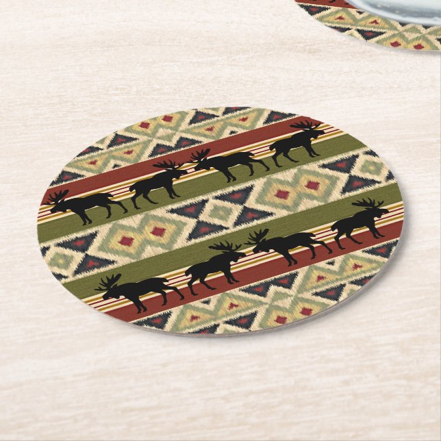 Green Red Ivory Ochre Ethnic Look Runder Pappuntersetzer (Angewinkelt)