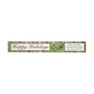 Green Red Kariert & Pine Branch Happy Holidays