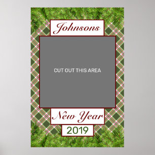 Green Red Kariert & Pine Branch New Year Foto Prop Poster