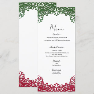 Green & Red Lace Elegant Fiesta Mariage blanc Menu