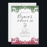 Green & Red Lace Elegant Fiesta Sweet 16 Party Einladung<br><div class="desc">Anpassen für jedes Ereignis</div>