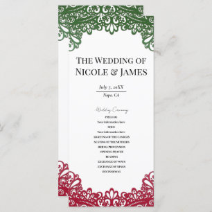 Green & Red Lace Elegant Fiesta Wedding Programme