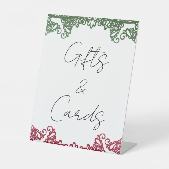Green Red Lace Elegante Fiesta Wedding Gifts Cards Sockelschild (Vorderseite)